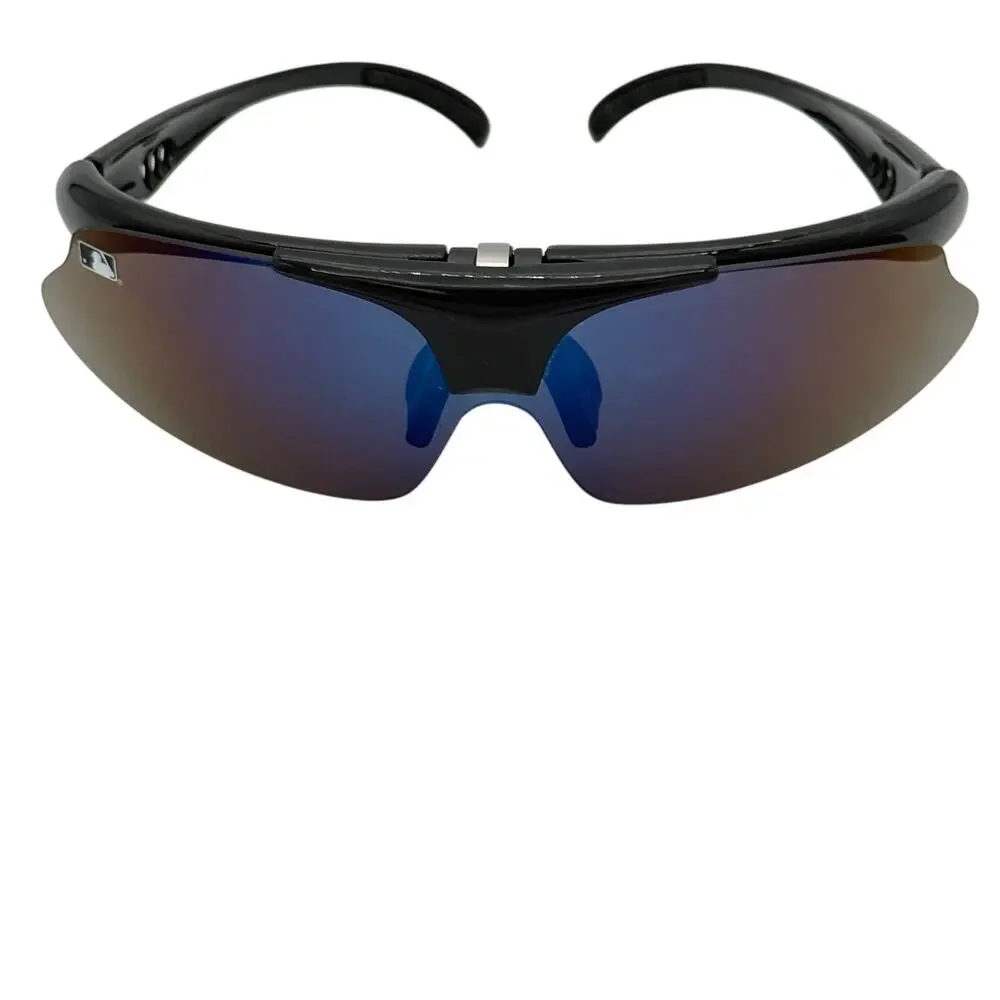 Franklin MLB Black Deluxe Flip-Up Sunglasses Blue Mirror Baseball Softball